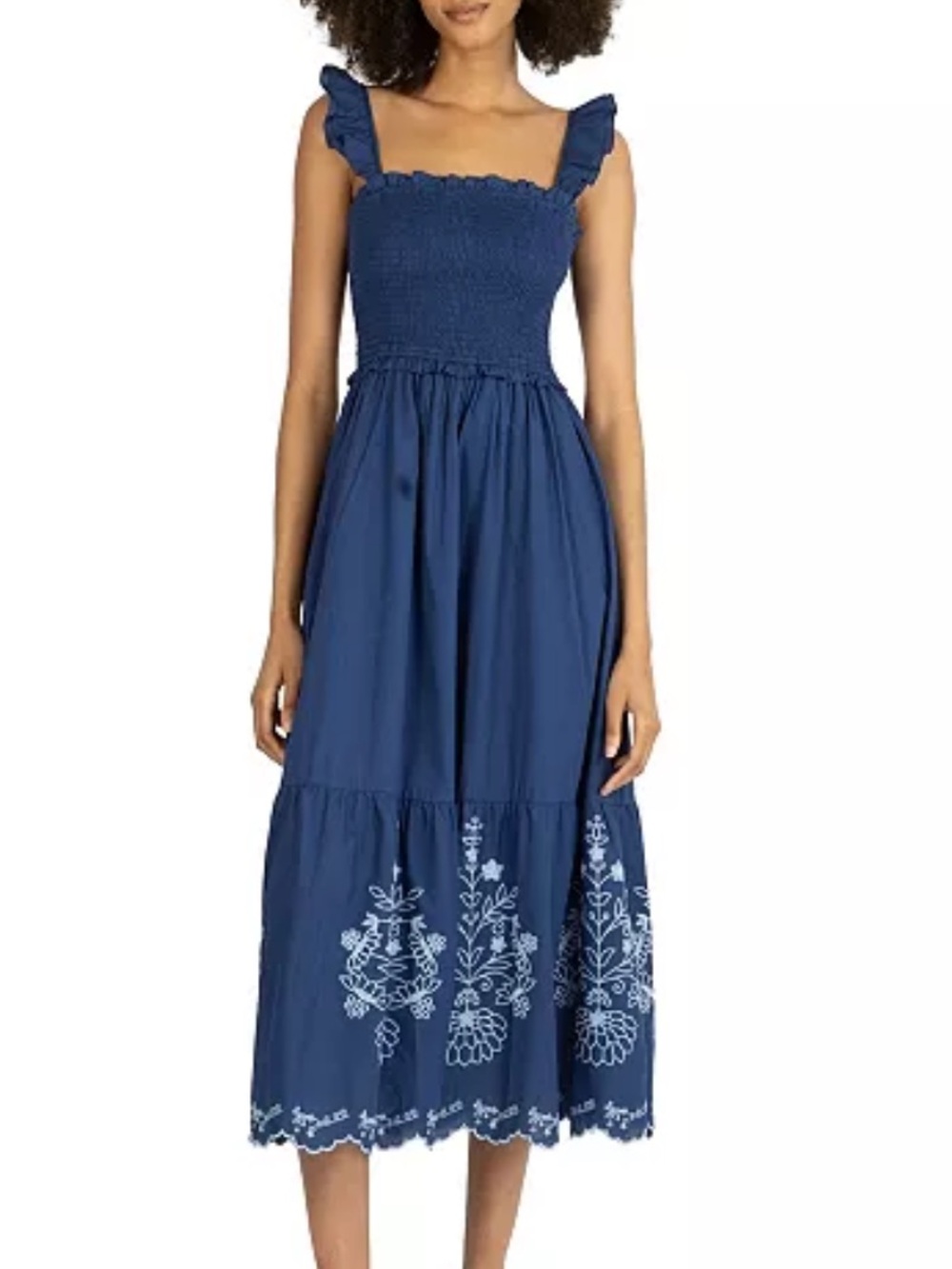 Cotton Dress Sz M Midi Embroidered Sundress Cottagecore Boho Classic Fairy-core。